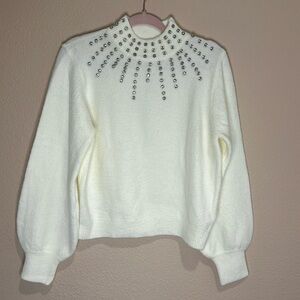 LUSH Crystal Bejeweled Mockneck Holiday Sweater, Size S, EUC